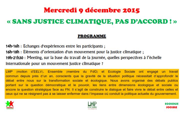 JFPellissier's tweet photo. Après le #FSM2015 ce 9/12 à St-Denis: Pour la justice sociale, pour la justice climatique manifestons-nous! #COP21 https://t.co/LpyCis1us9