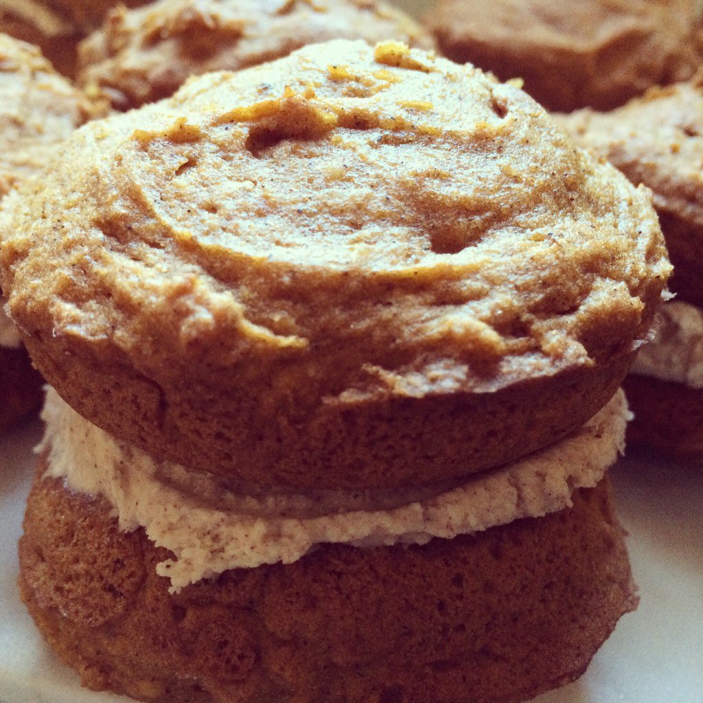 Our kitchen smells great! Experimenting today #glutenfree #dairyfree pumpkin whoopie pies with spiced buttercream.