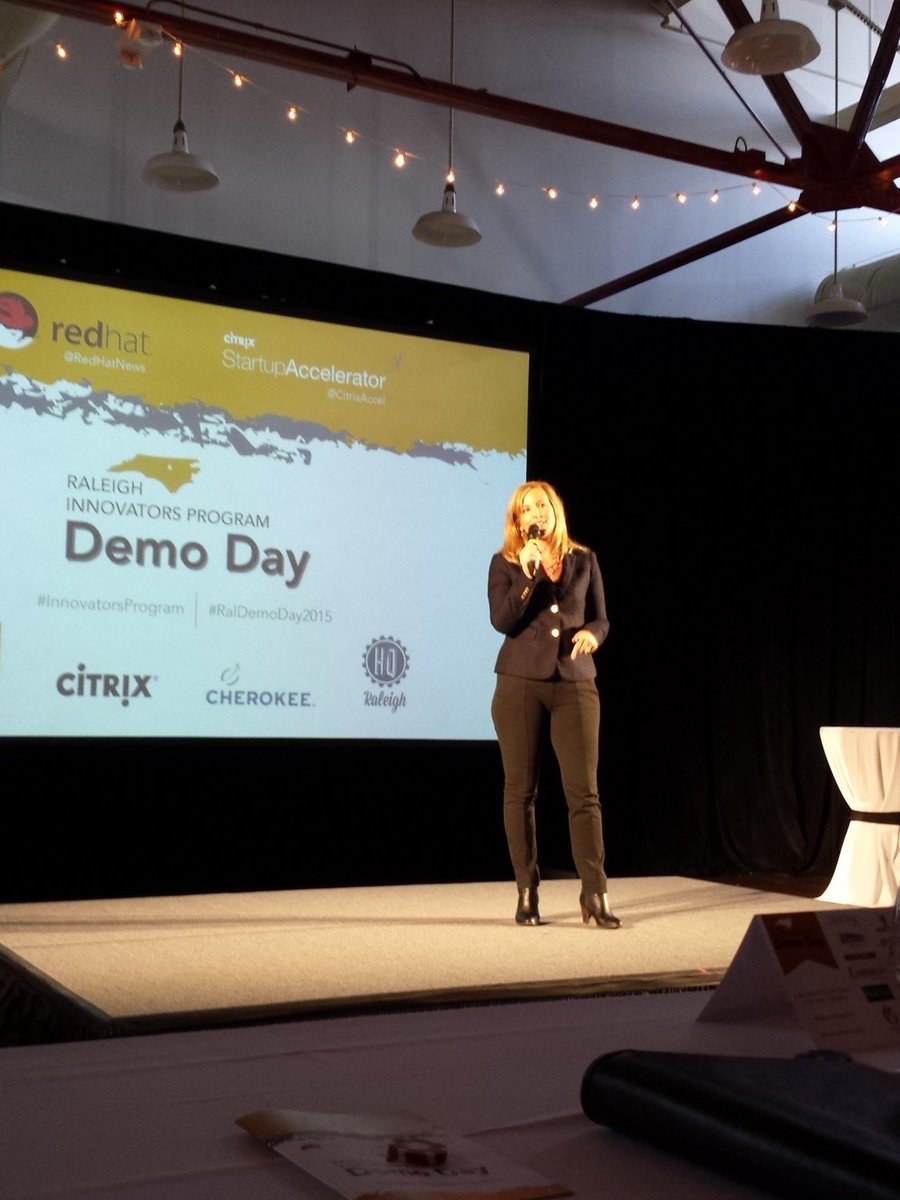 RobinDeacle's tweet image. DeLisa from @RedHatSoftware says innovation,  entrepreneurship are keys to #Raleigh community. #RalDemoDay2015