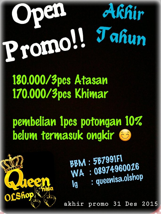 queenisa_olshop's tweet photo. Promoo akhir tahun !! #Pilkada2015 #HariAntiKorupsi #Pro2FMCalvinJeremy #NginboxBrgPRILLY #holidayBillybersamaSILET https://t.co/A8rgHY6CQO