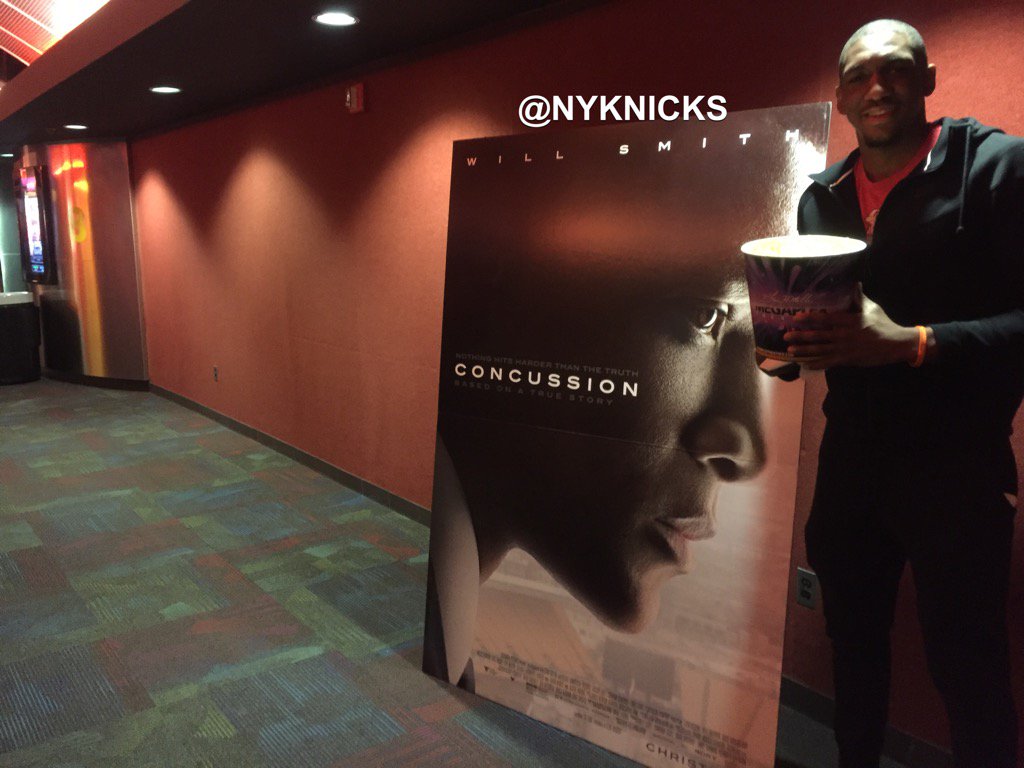 nyknicks's tweet photo. .@LangGalloway10 &amp; the squad watching @ConcussionMovie tonight! #Knicks #ConcussionMovie https://t.co/MRN6ztSQTZ