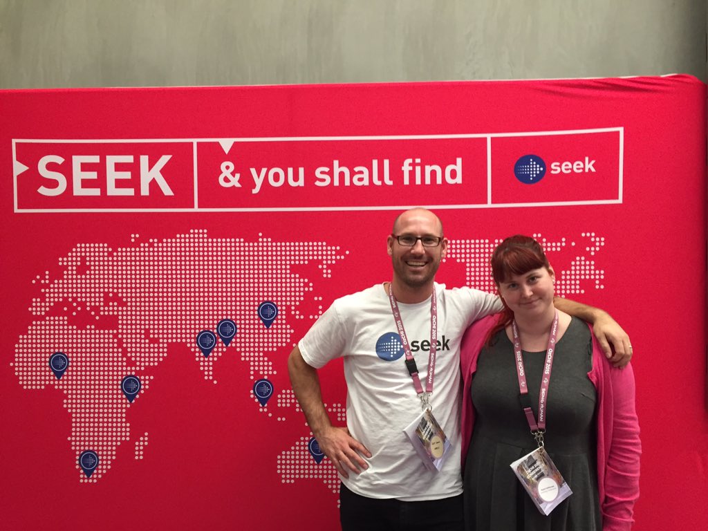 SEEK_Geek's tweet photo. Our SEEK geeks totally on brand. @scottdann1980 @kaylajheffernan #ozchi2015 #fullySEEK https://t.co/JoK8wM8IVc