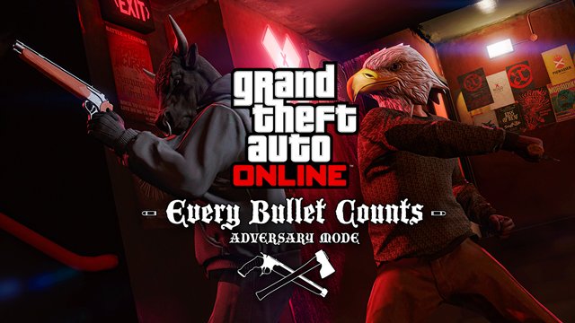 GTAonlineNews's tweet photo. Two Bullets One Life. Play the new Adversary mode in #GTAOnline "Every Bullet counts" https://t.co/3J3qjhbJLR https://t.co/YDCRVsgfiW