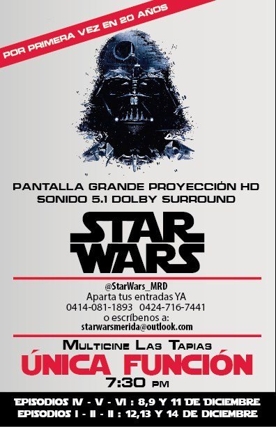 tempanofilms's tweet photo. Quieres volver a ver #StarWars en el cine? No te lo pierdas! @StarWars_MRD https://t.co/1ndGFd7iBJ