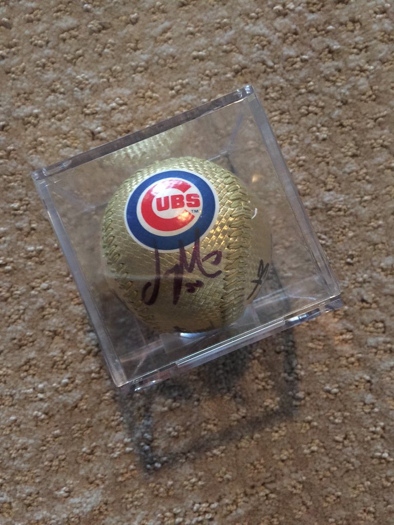ARizzo44's tweet photo. Day 8: In honor of my boy who will be missed. Ball autographed by @JMotte30 @CubsJoeMadd @JLester34 &amp; me. RT to win https://t.co/Oql1WVQd24