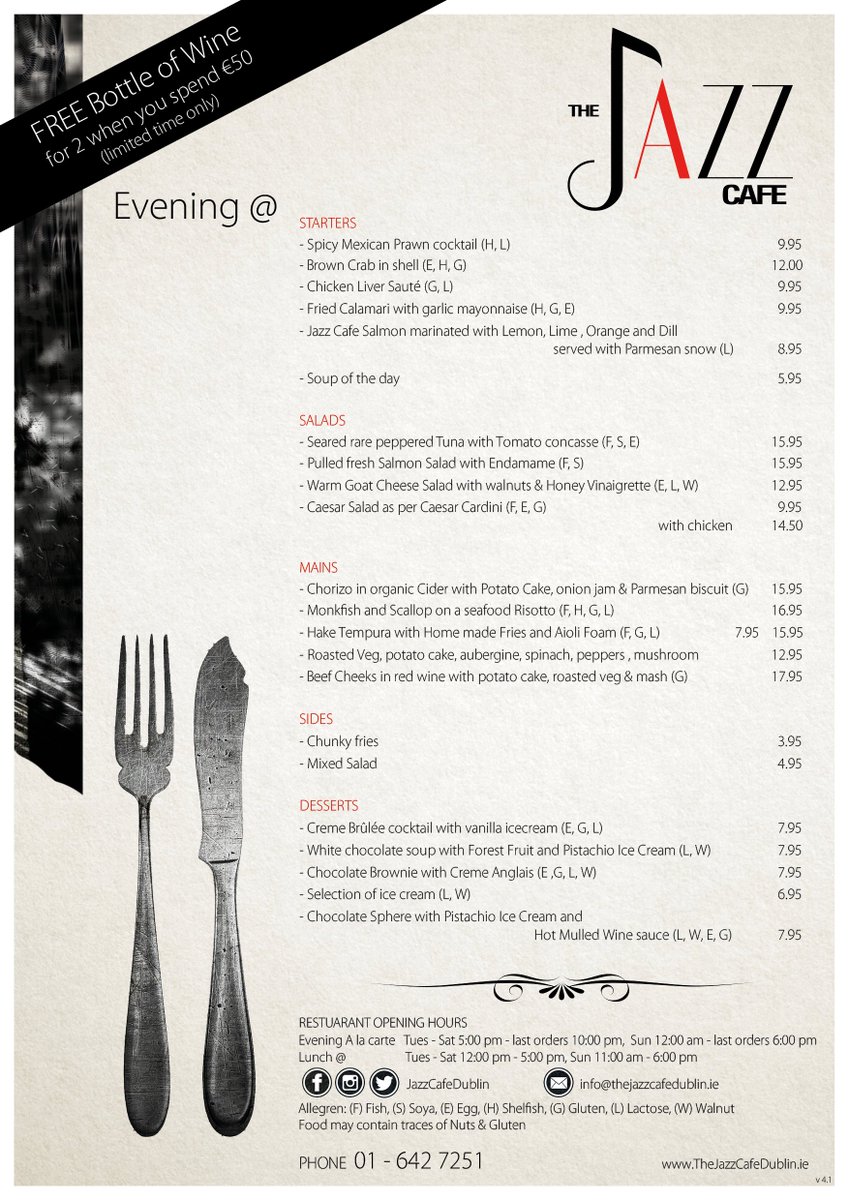 JazzCafeDublin's tweet photo. *LIVE JAZZ THURSDAY NIGHT* 745pm 
Book your table now ~ Free bottle of wine for two when you spend €50! https://t.co/nlNgwiGXgW