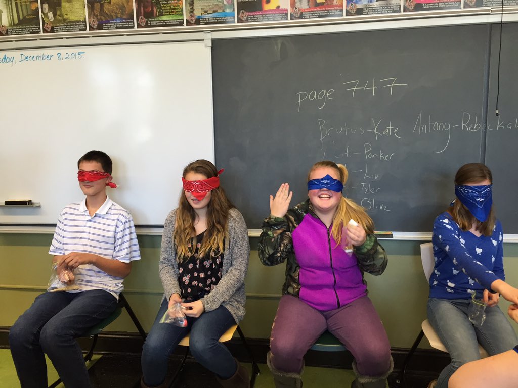 WCS_MissHongach's tweet photo. 8th grade identifying "mystery" items without using sight in anticipation for The Miracle Worker! #paws4wolverines https://t.co/UbDmBIO88j