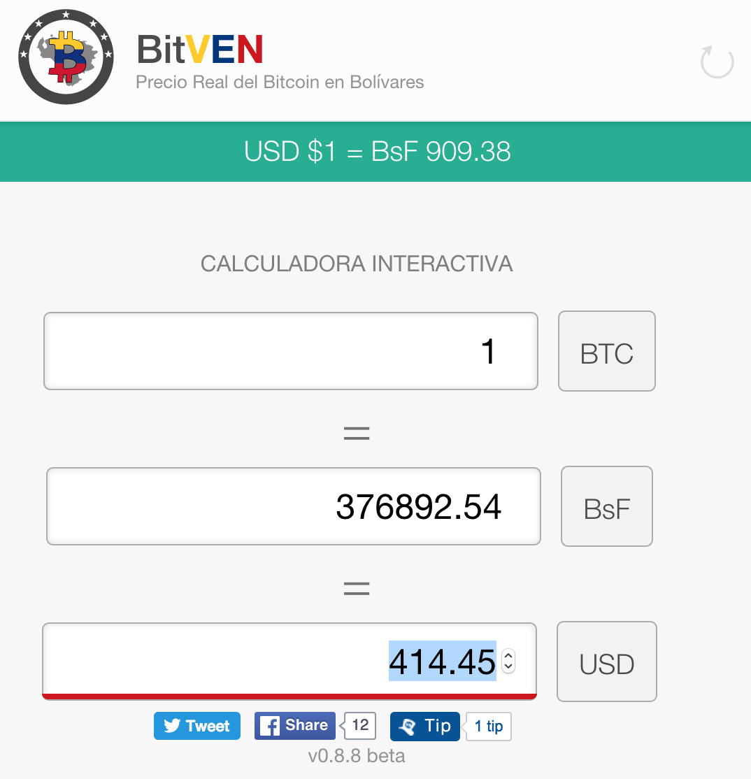 gubatron's tweet photo. Precio del Bitcoin en Bolívares
1 BTC = USD $414.45 = VEF 376892.54
(USD $1 = BsF.909.38)
https://t.co/n7eMii0fkS https://t.co/93muPov767