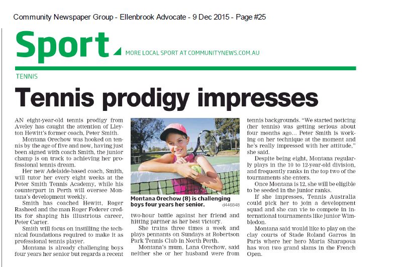 tananeedham's tweet photo. Front page in local paper! Starts w #hotshots @TennisAustralia @hopmancup @ANZ_AU #getcourtup #followdreams #hungry https://t.co/gQgFiQJP0R