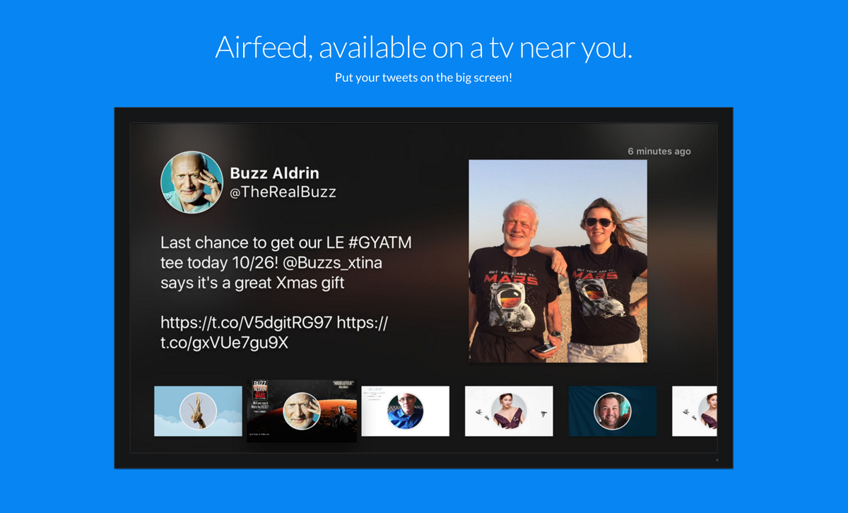 ProductHunt's tweet photo. Airfeed for Twitter: Stream your Twitter feed on your Apple TV
https://t.co/SYoJNT54yR by @iosaaron 🐥📺🙌 https://t.co/UPaS22YCFL