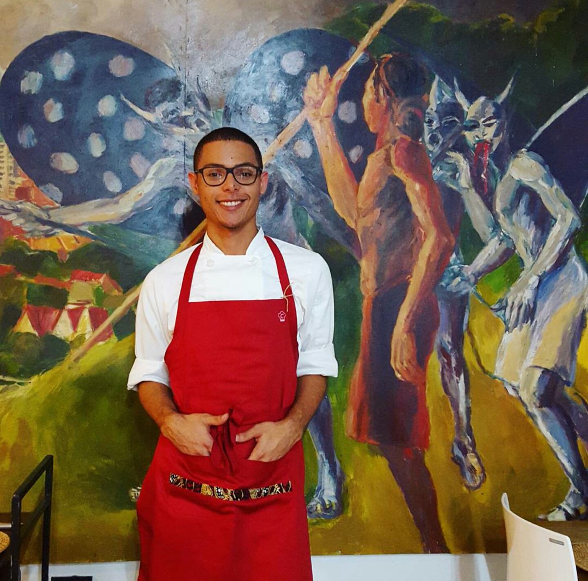 TriniChow's tweet photo. Loving the #ChefCode aprons! Find 'em @ ExhibitA @home_tt_ #madeintrinidad! #dresscodeforthekitchen #trinidad https://t.co/wCxsGCFsI4