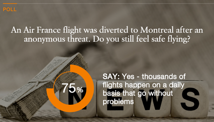 Hubub_Headlines's tweet photo. An Air France flight was diverted to Montreal after a threat. Do you feel safe flying? https://t.co/9ATbDR4Lf8 https://t.co/Xjd4OWJjsK