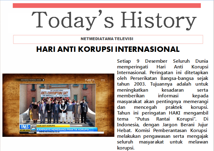 mdtvindonesia's tweet photo. #TodaysHistory 9 Desember diperingati Hari Anti Korupsi Internasional. Berani jujur itu hebat! https://t.co/Li4QouwFs4