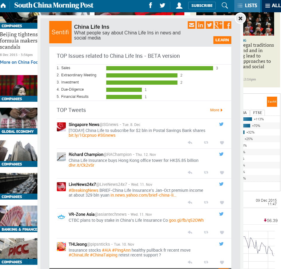 Sentifi_HK's tweet photo. #Congrats to @pipsnticks as #SentifiInfluencers on #ChinaLifeInsurance screen featured on South China Morning Post https://t.co/eqyTN5Pt5n