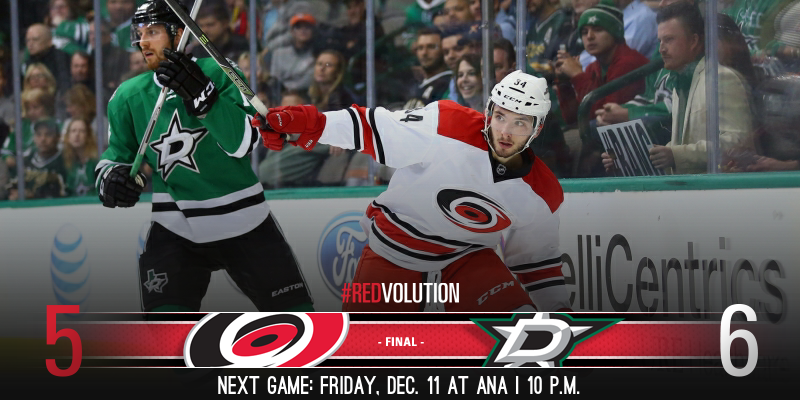 Canes's tweet photo. [RECAP] #Canes erase a 5-1 deficit in the third, but fall 6-5 to the #Stars: https://t.co/qBDcukOLiz #CARvsDAL https://t.co/y8JyKZPH9A