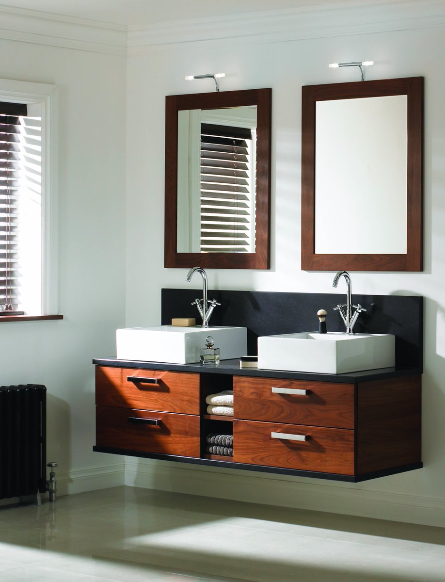 We love the elegance of this Sargasso, Walnut bathroom. What do you think? #MerewayBathroom