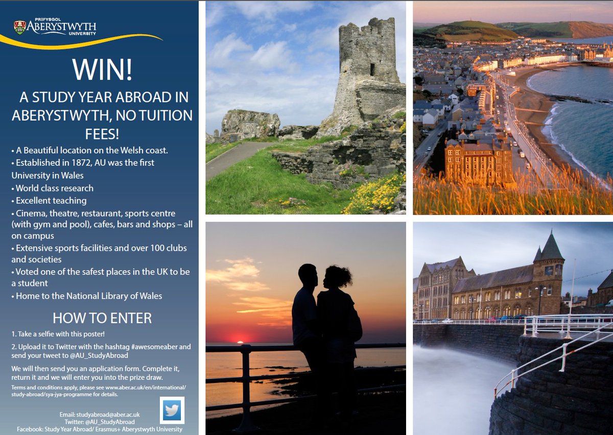 AU_StudyAbroad's tweet photo. Spread the word! Students in the US, want to win a year without tuition fees in Aberystwyth? #awesomeaber https://t.co/9rFj2gsGBv