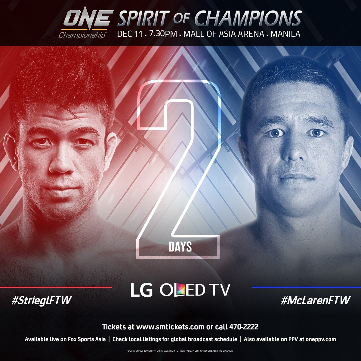 ONEChampionship's tweet photo. COUNTDOWN: 2 days to #ONEFightNight! @MarkMugen @ReeceMclaren91 Tickets: https://t.co/9C8Rphe4pP https://t.co/wYWoBy4jCK