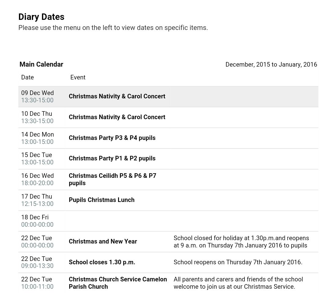 🎄 DECEMBER DIARY DATES 🎄