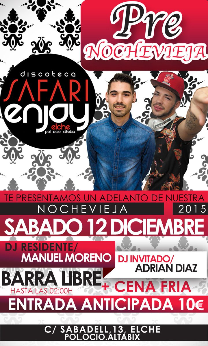 EnjoyFiesta's tweet photo. SABADO 12 DICIEMBRE
PRE NOCHEVIEJA , @enjoyelche
CON BARRA LIBRE POR 10€ (hasta 02.00h) https://t.co/UdTYFdZtLB