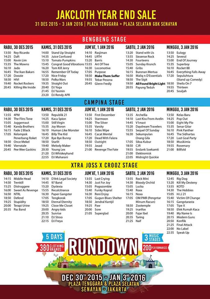 Rundown Jakcloth YearEndSale, 30 Desember 2015 - 3 Januari 2016 di Senayan - Jakarta