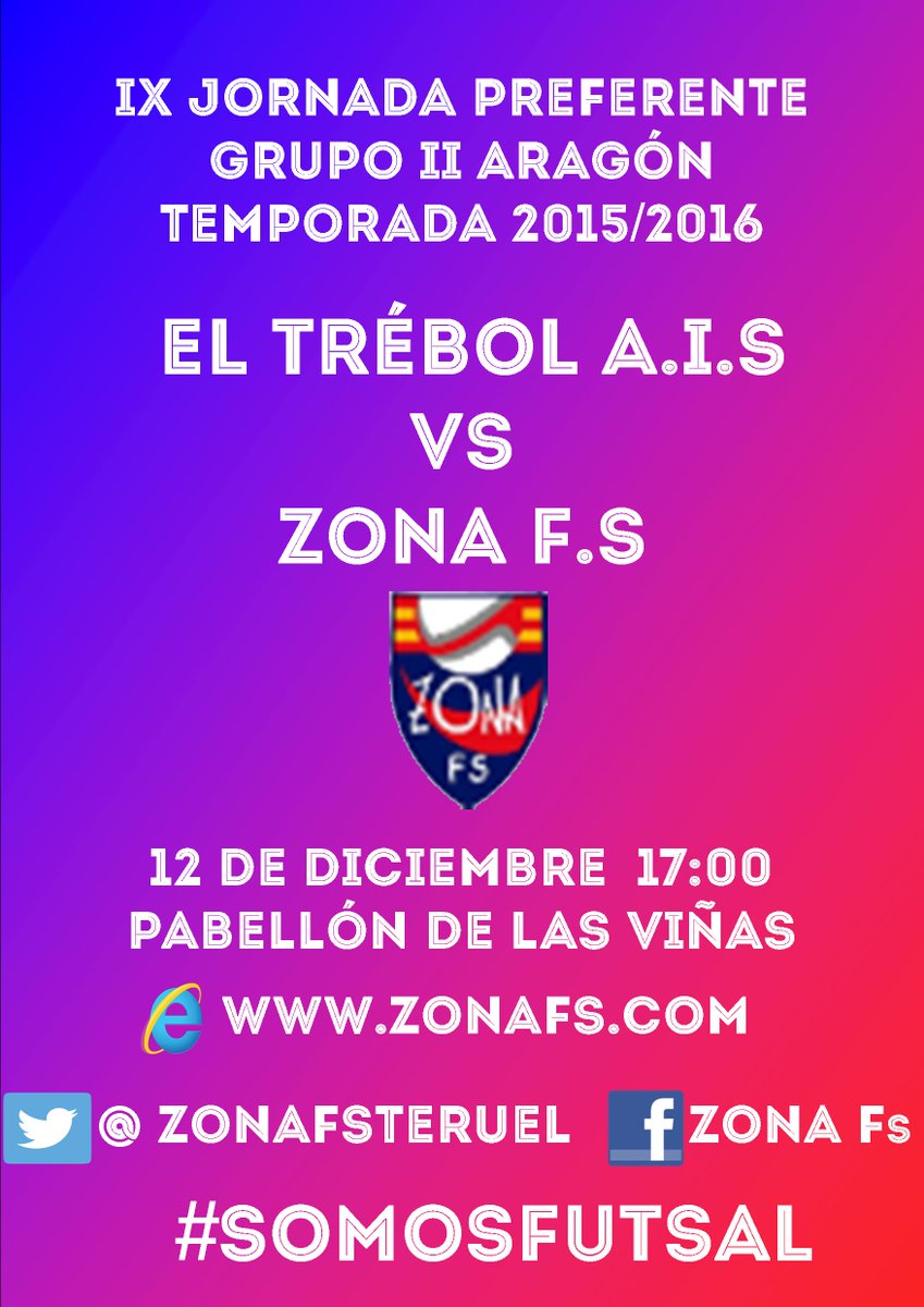 ZONAFSTERUEL's tweet photo. ¿Que tal el puente?Este Sábado vuelve el fútbol sala a Teruel a las 17h @ZONAFSTERUEL - El Trebol A.I.S #SOMOSFUTSAL https://t.co/jBCMxneggQ