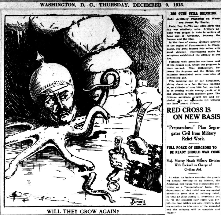 ThisDayInWWI's tweet photo. Dec 9 1915 

German tentacles are everywhere in America

https://t.co/SfUiYwtGm7 @CartoonWW1 #ww1cartoon https://t.co/UduoxTLtOK