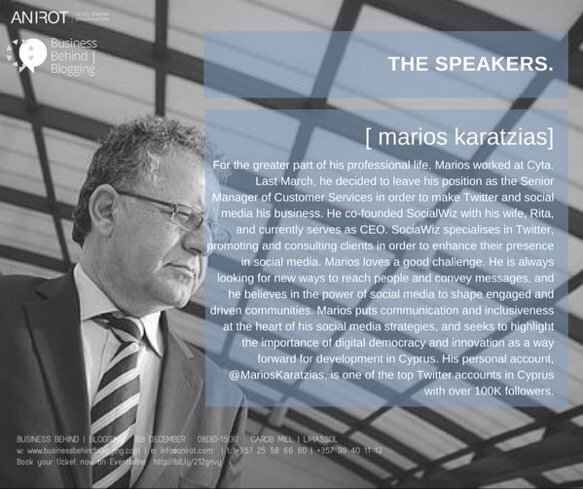 SocialWiz's tweet photo. . @MariosKaratzias at #bbblogging15 on"Engage the Power of Twitter"
"Content is King but the Queen is #Marketing "😅 https://t.co/J9Smm8iEOa