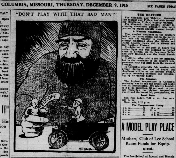 ThisDayInWWI's tweet photo. Dec 9 1915 

Ford tells China to watch out 

https://t.co/PnNSRod1Zs @CartoonWW1 #ww1cartoon https://t.co/8CYDK19eIk