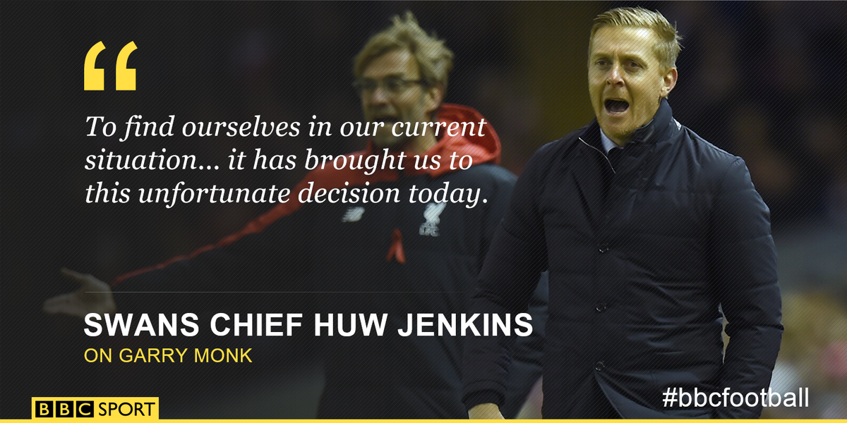BBCSport's tweet photo. Garry Monk leaves Swansea. https://t.co/Lm0Q1ptsKW https://t.co/L0fOlSXOF6