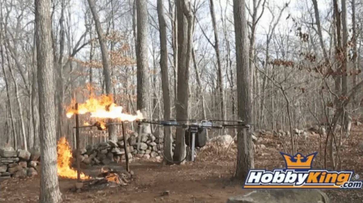 Gizmodo's tweet photo. This flamethrower-equipped drone looks like a legal nightmare https://t.co/HDEOTmvHMx https://t.co/2aahmE7xpQ