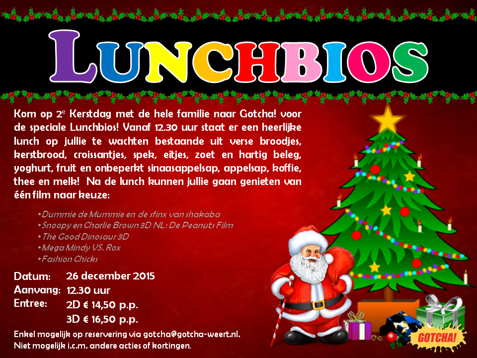 GotchaWeert's tweet photo. Kom op 2e Kerstdag met de hele familie naar Gotcha! voor de speciale Ontbijt- en Lunchbios! https://t.co/iv4hykZoOQ https://t.co/P7jWquEzkN