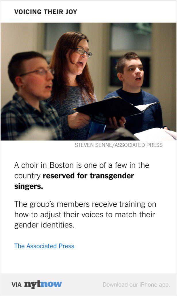 wmst2010's tweet photo. Transgender Singers Find Their Voices in Boston Choir – via @NYTNow https://t.co/jdilcZu1vZ https://t.co/gdPOkC2979