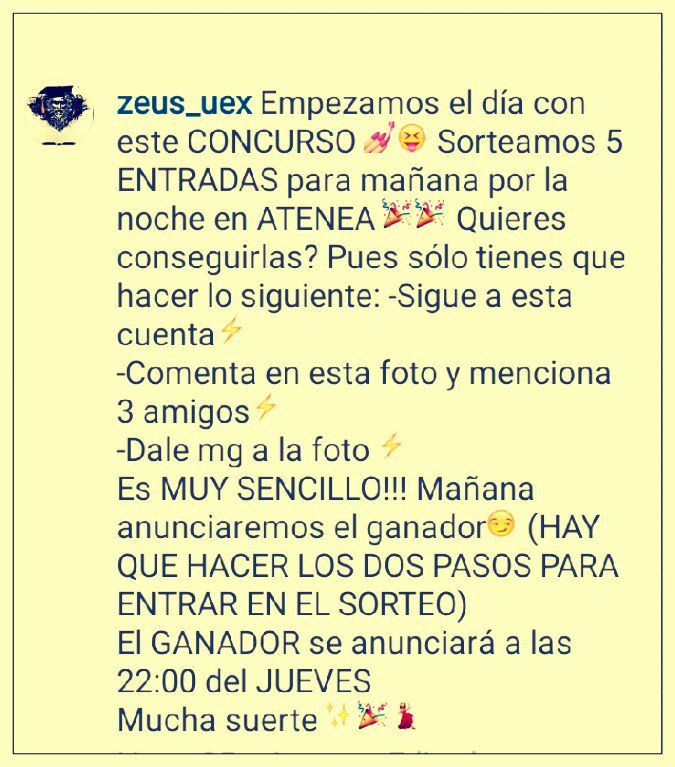 Zeus_UEx's tweet photo. Zeus inaugura cuenta en Instagram... Y para celebrarlo sorteamos 5 entradas para este JUERNES!! https://t.co/XKwb4CiTMq