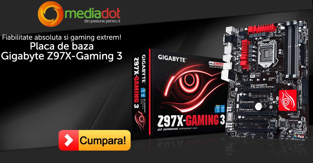 MediaD0T's tweet photo. #Gigabyte Z97X-Gaming 3 - Fiabilitate absoluta si #gaming extrem! 
Vezi oferta noastra >> https://t.co/hgfrvXuD8T https://t.co/i4dEUhNaDk