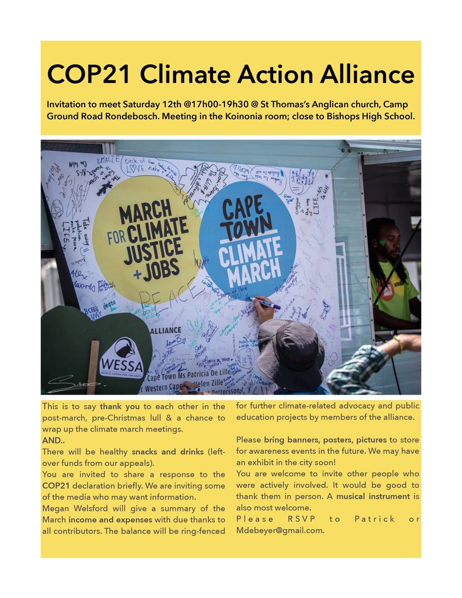 AfricaCRP's tweet image. Join @COP21 Climate Action Alliance for a meet &amp;amp; greet on Saturday the 12th in Cape Town. @peoples_weather