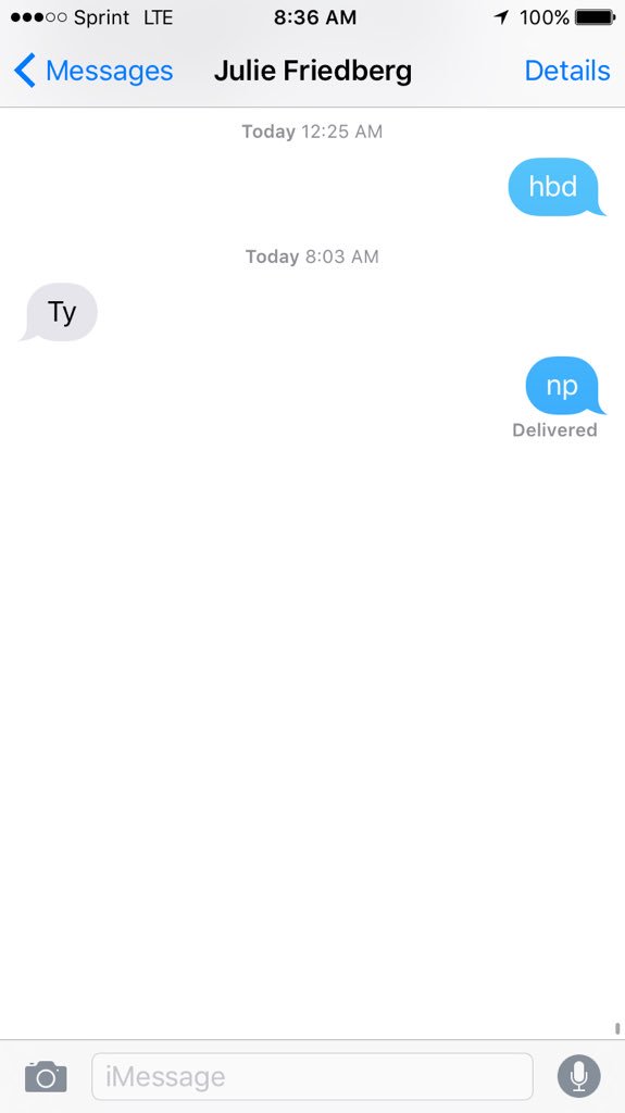 gfried9's tweet photo. The annual birthday text to Julie strikes again. https://t.co/cylm8gxJEg