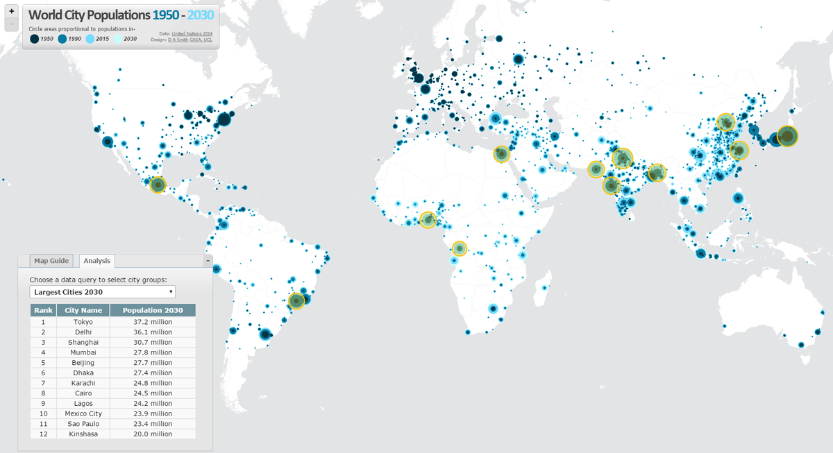 citygeographics's tweet photo. Where will the world's largest cities be in 2030? Global city pop. change map- https://t.co/cu1VsgskYQ @CASAUCL https://t.co/qvlKIp3xm4