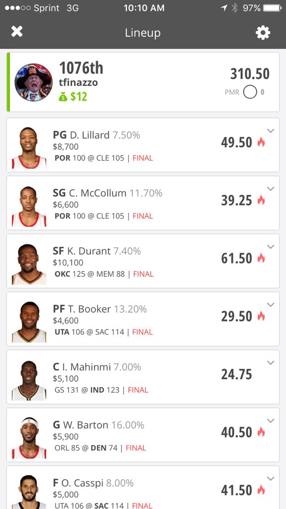 DukeKingDFS's tweet photo. The Duke was doin it last night. @OfficialKingDFS https://t.co/UAjLRz1yzg