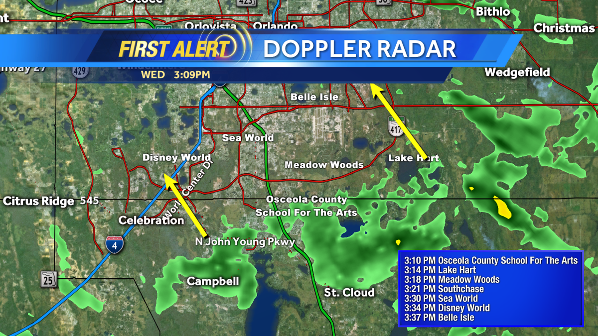 EricBurrisWX's tweet image. Light showers working up from Osceola County are working into southern Orange County. #WESH2Storms