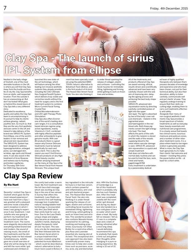 clay_spa's tweet photo. "10 out of 10" review of @clay_spa by @MissRiaHunt @LdnSurreyTimes feat. our launch of #SIRIUS IPL from @ellipseipl https://t.co/gyeNPsa5tL