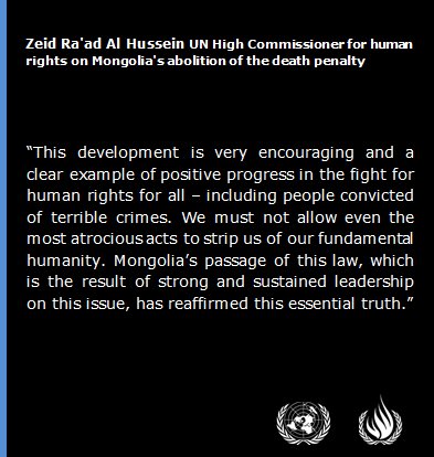 EndExecutions's tweet image. @UNrightswire Zeid Ra'ad Al Hussein welcomes #Mongolia's decision to abolish #deathpenalty #Endexecutions