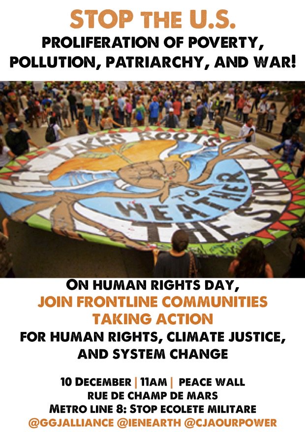 CJAOurPower's tweet photo. Join us tomorrow on Human Rights day to call out the U.S. and #rejectfalsesolutions #ittakesroots #cop21 https://t.co/oZV3KiKenZ