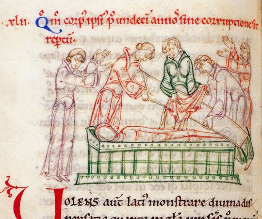 medcaut's tweet photo. Exhumation of Saint Cuthbert 698; an early 12th-century ©  University College, Oxford (MS 165 p 118) https://t.co/yniwUxDOmd