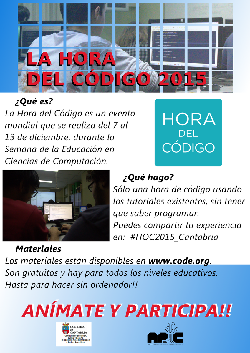 Cartel de <a href="/apicantabria/">Prof Infor Cantabria</a> para la Hora del Código 2015!   #HOC2015_Cantabria