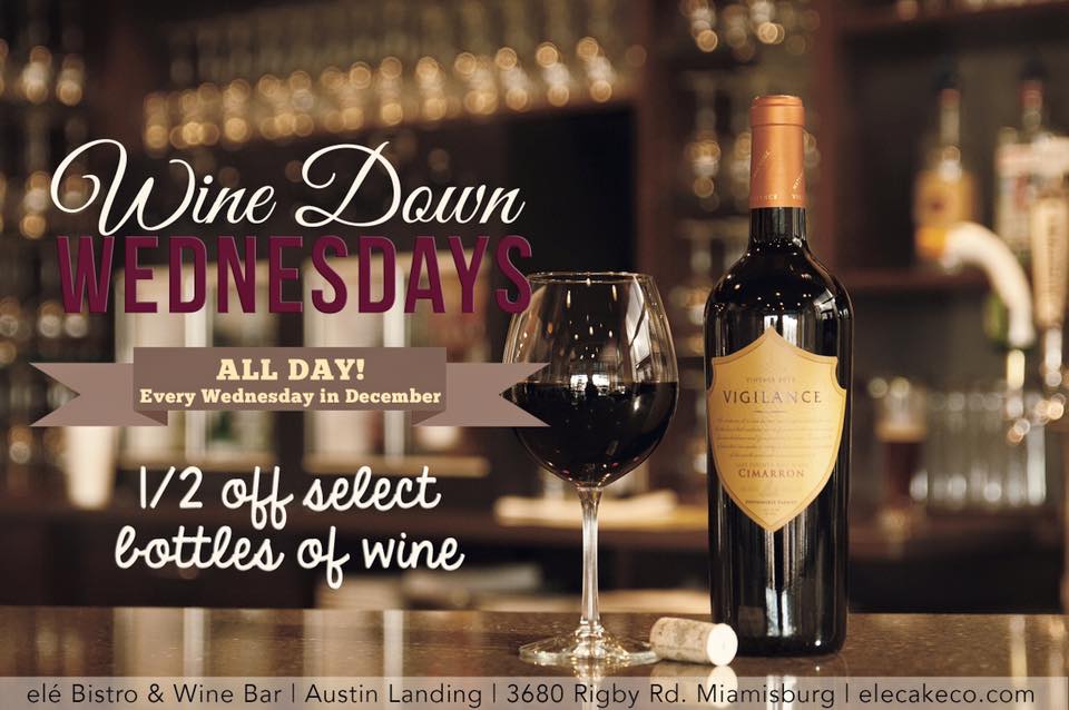 Wine down Wednesday is happening now at the bistro! Join us for 1/2 off selected bottles all day long.