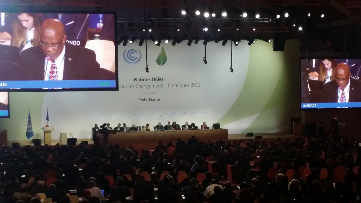 mathildebouye's tweet photo. Strong push for #1o5C: "that's what will keep us alive", not 2°C pathways Barbados @AOSISChair #SIDS @TheCVF #COP21 https://t.co/UA9BGgzkNF
