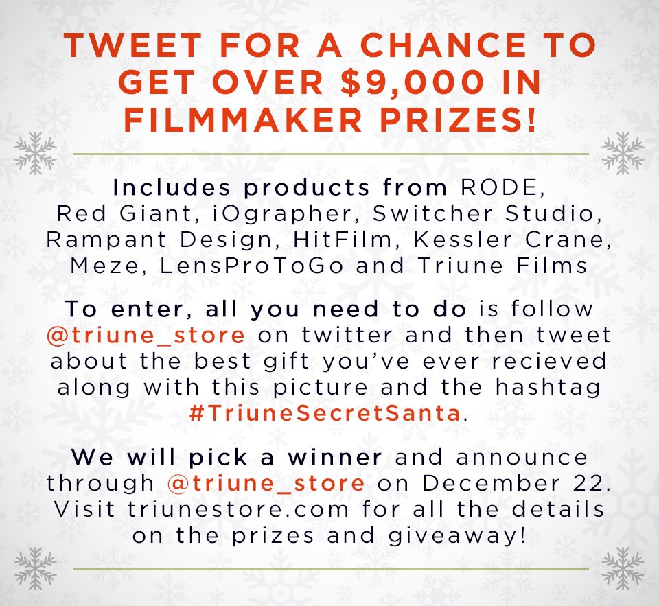 Triune_digital's tweet image. Get $9,000 in gear from #TriuneSecretSanta! Details in the image below. List of prizes here: bit.ly/1Qwqvrw
