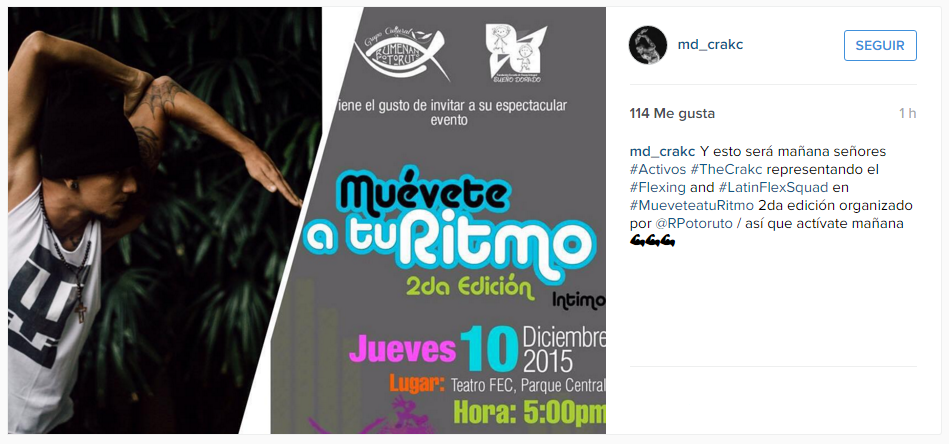 Magtru's tweet photo. 2da edición #MueveteatuRitmo disfruta del Fundador de Latin Flex Squad @MDCrakc, en el Teatro FEC, de Parque Central https://t.co/esGVr7ZUtI
