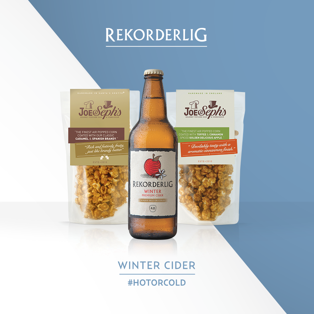 rekorderlig's tweet photo. Caramel &amp; Brandy or Toffee &amp; Cinnamon – Which Winter Cider @joeandseph popcorn pairing would you choose? https://t.co/aqgQfs7Do6